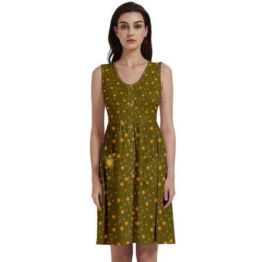 Green Whimsy Button Dress With Pocket