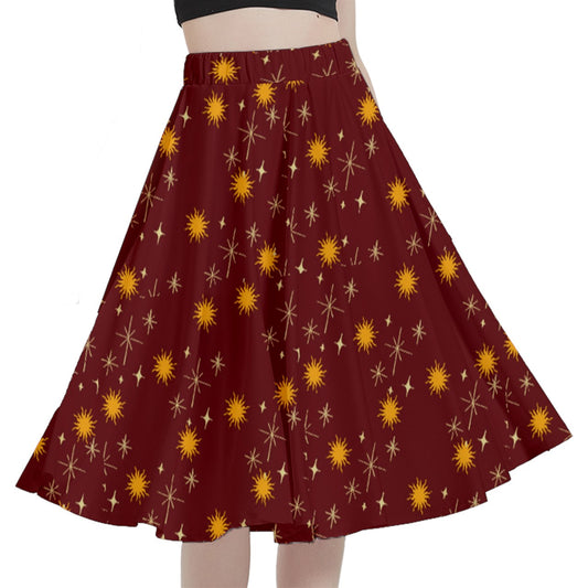 Red Whimsy Midi Skirt With Pocket