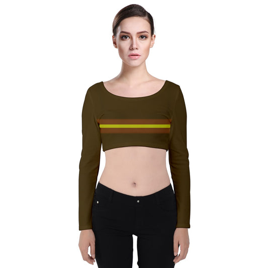 Brown brown yellow stripe Velvet Long Sleeve Crop Top