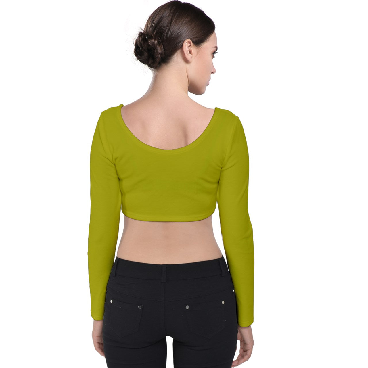 yellow brown yellow stripe Velvet Long Sleeve Crop Top