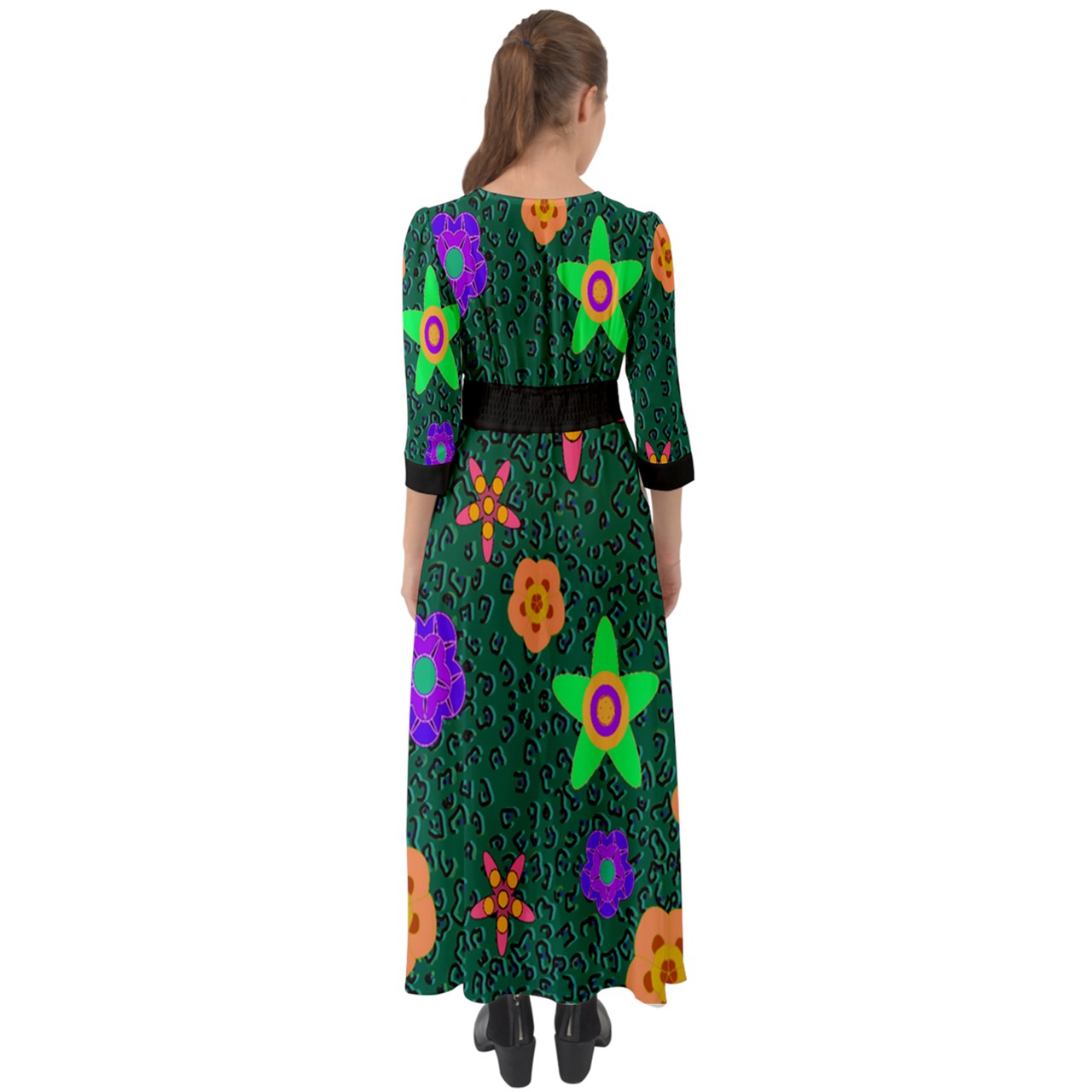 cheeta floral Button Up Boho Maxi Dress