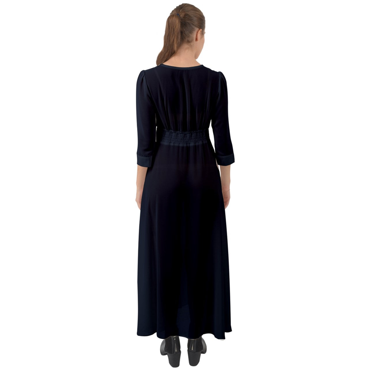 Navy Button Up Boho Maxi Dress