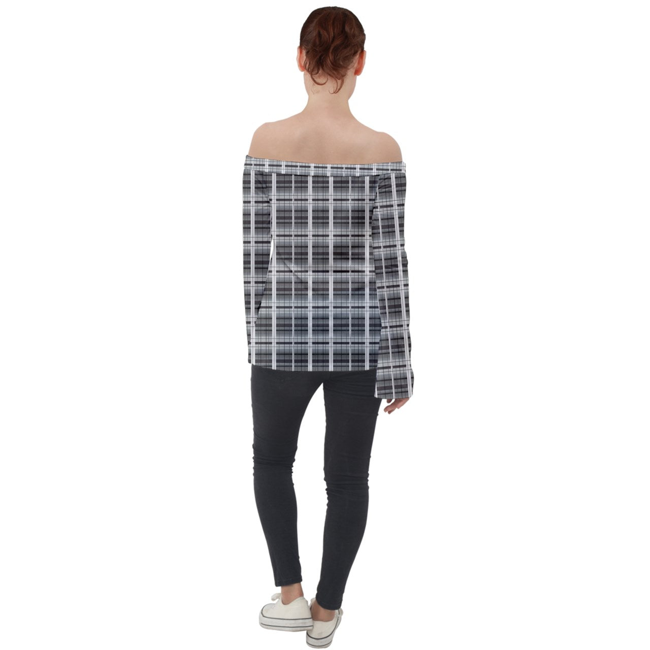 grey academia Off Shoulder Long Sleeve Top