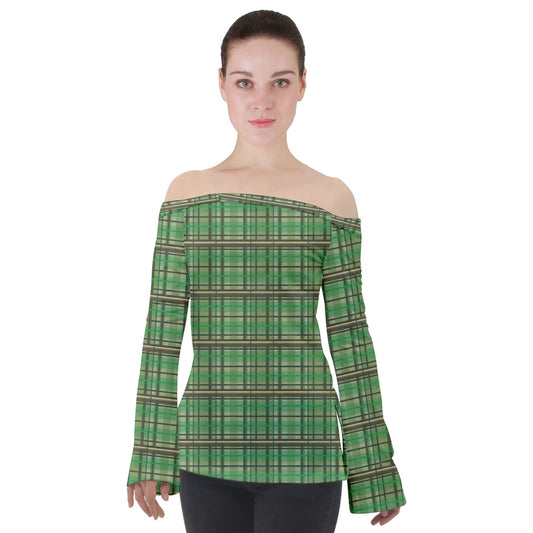 green academia Off Shoulder Long Sleeve Top