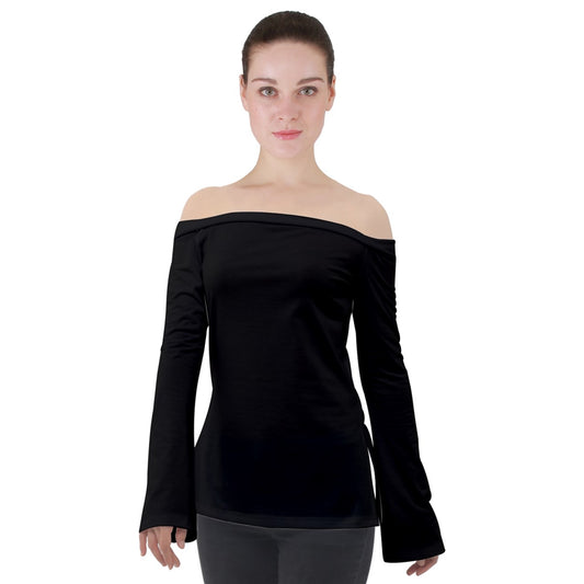 all black Off Shoulder Long Sleeve Top