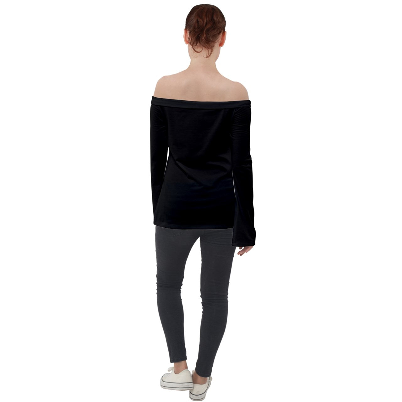 all black Off Shoulder Long Sleeve Top