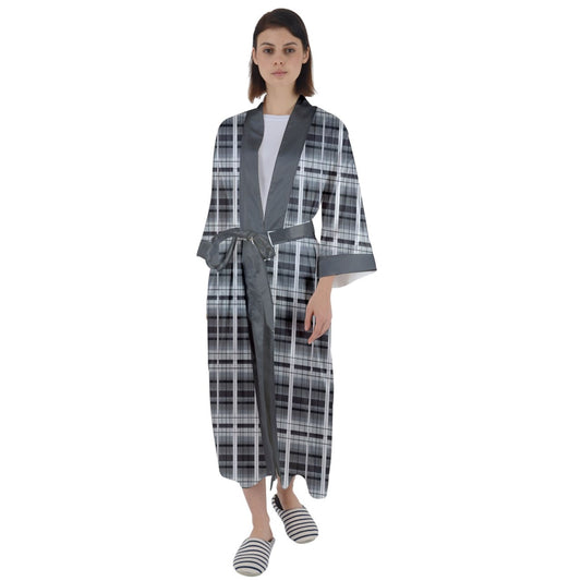 grey academia Maxi Satin Kimono