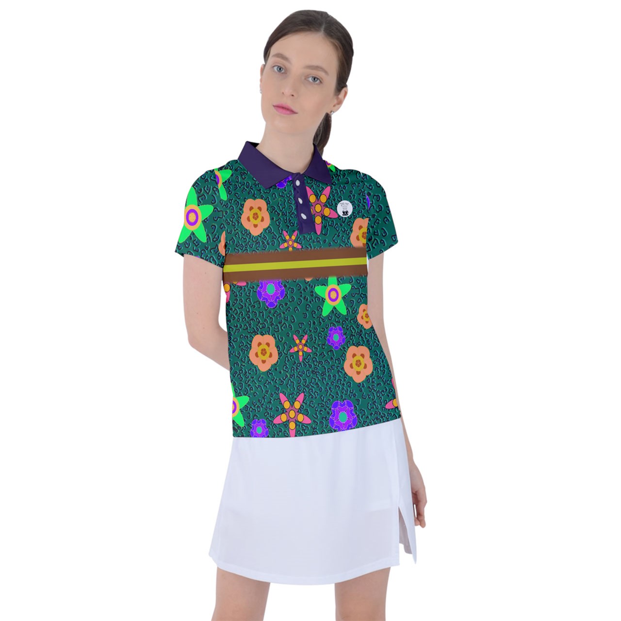 Cheeta Floral Indigo Collar Polo Tee