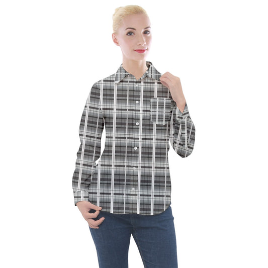 grey plaid Long Sleeve Pocket Shirt