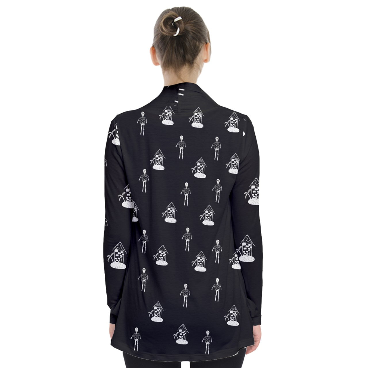 hawiian skeleton Open Front Pocket Cardigan