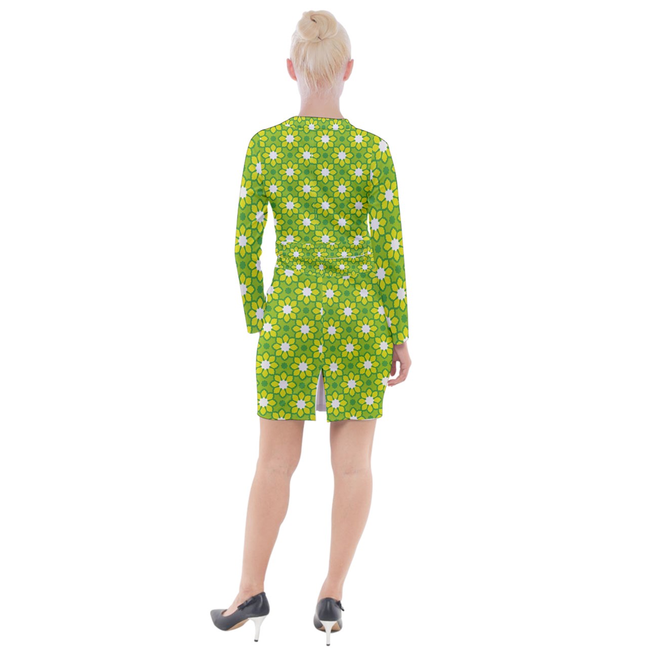 flower power mod Button Long Sleeve Dress