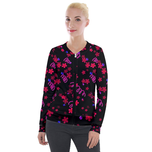 springed flowers Velvet Zip Up Jacket