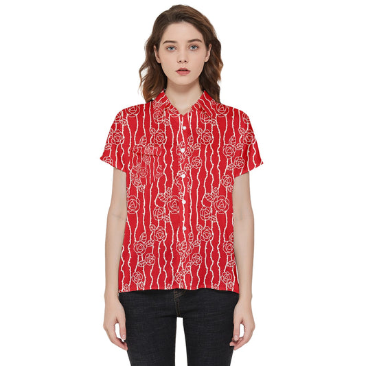 pinstripe roses Short Sleeve Pocket Shirt