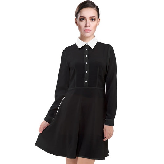 white collar Long Sleeve Chiffon Shirt Dress