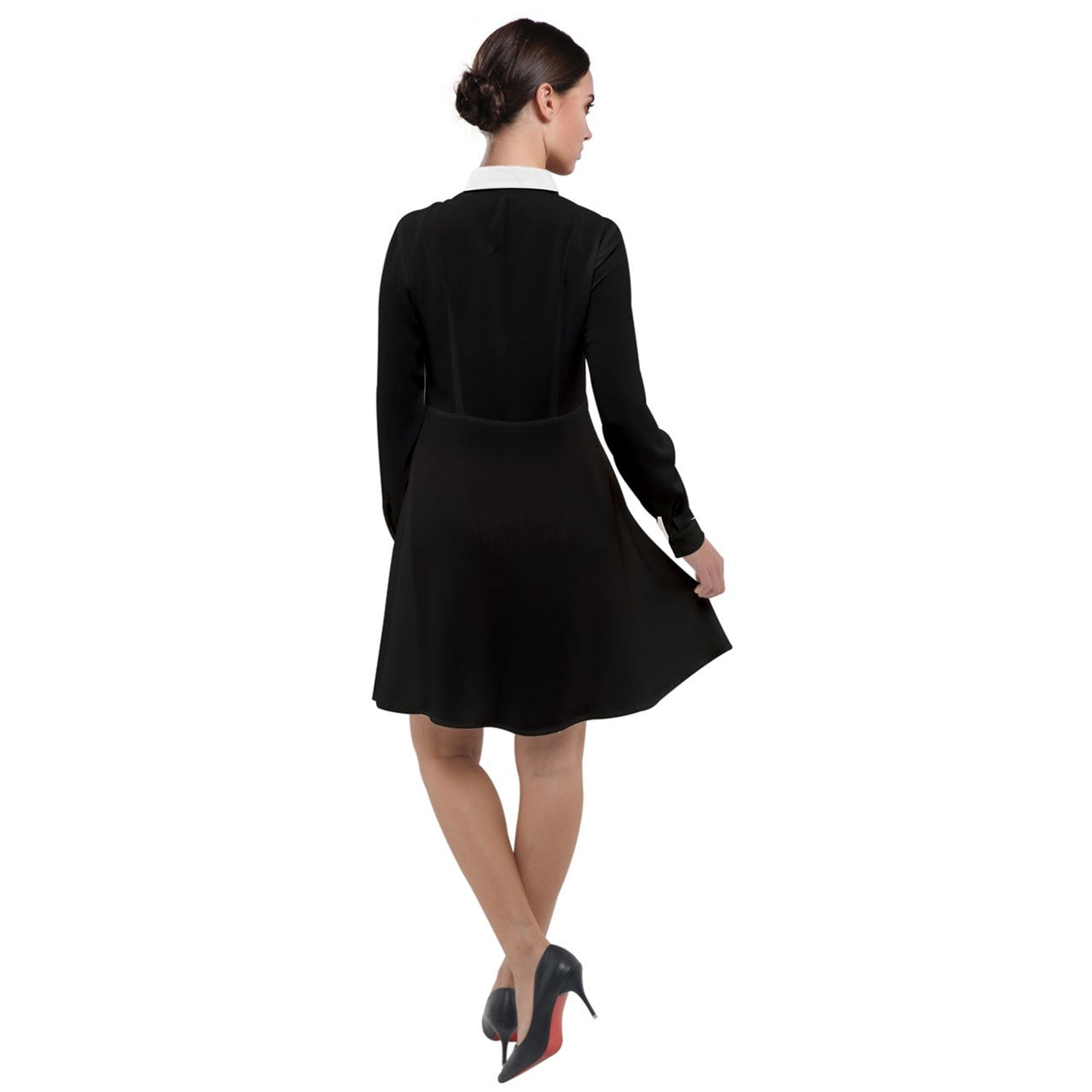 white collar Long Sleeve Chiffon Shirt Dress