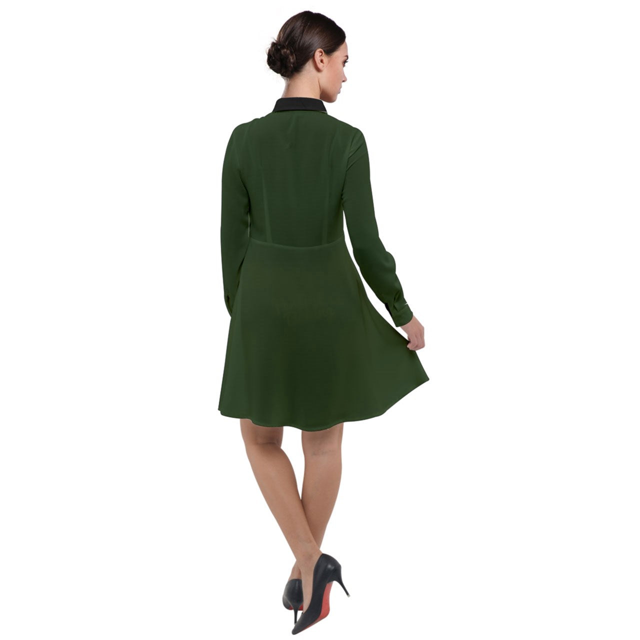double mushroom black collar Long Sleeve Chiffon Shirt Dress