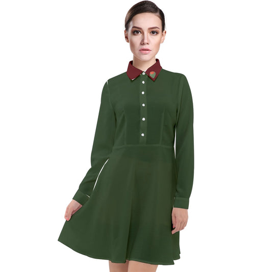 stawberry collar Long Sleeve Chiffon Shirt Dress