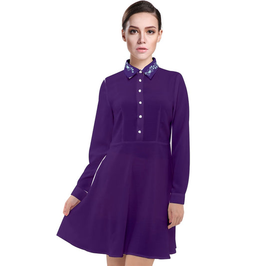 heart lace collar Long Sleeve Chiffon Shirt Dress