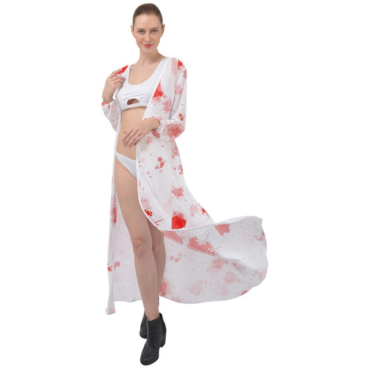 blood spatter Maxi Chiffon Beach Coat