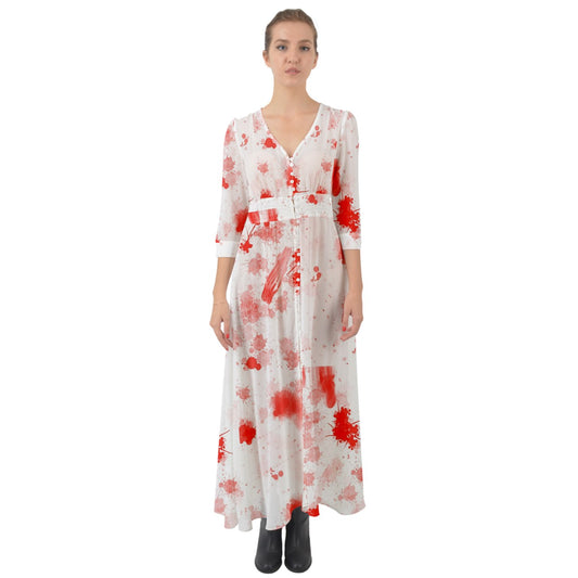 blood spatter Button Up Boho Maxi Dress