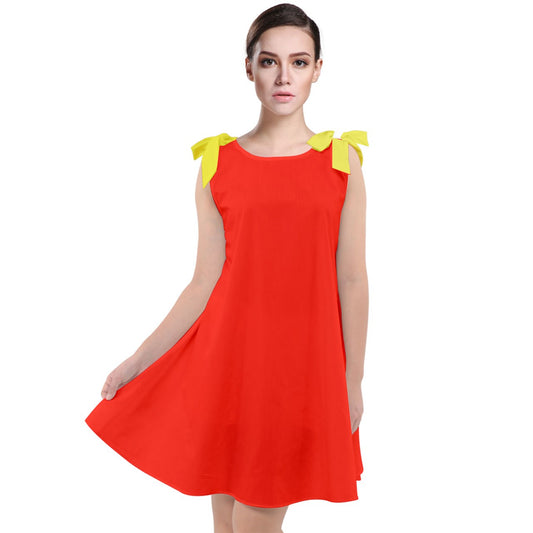 red yellow Tie Up Tunic Dress