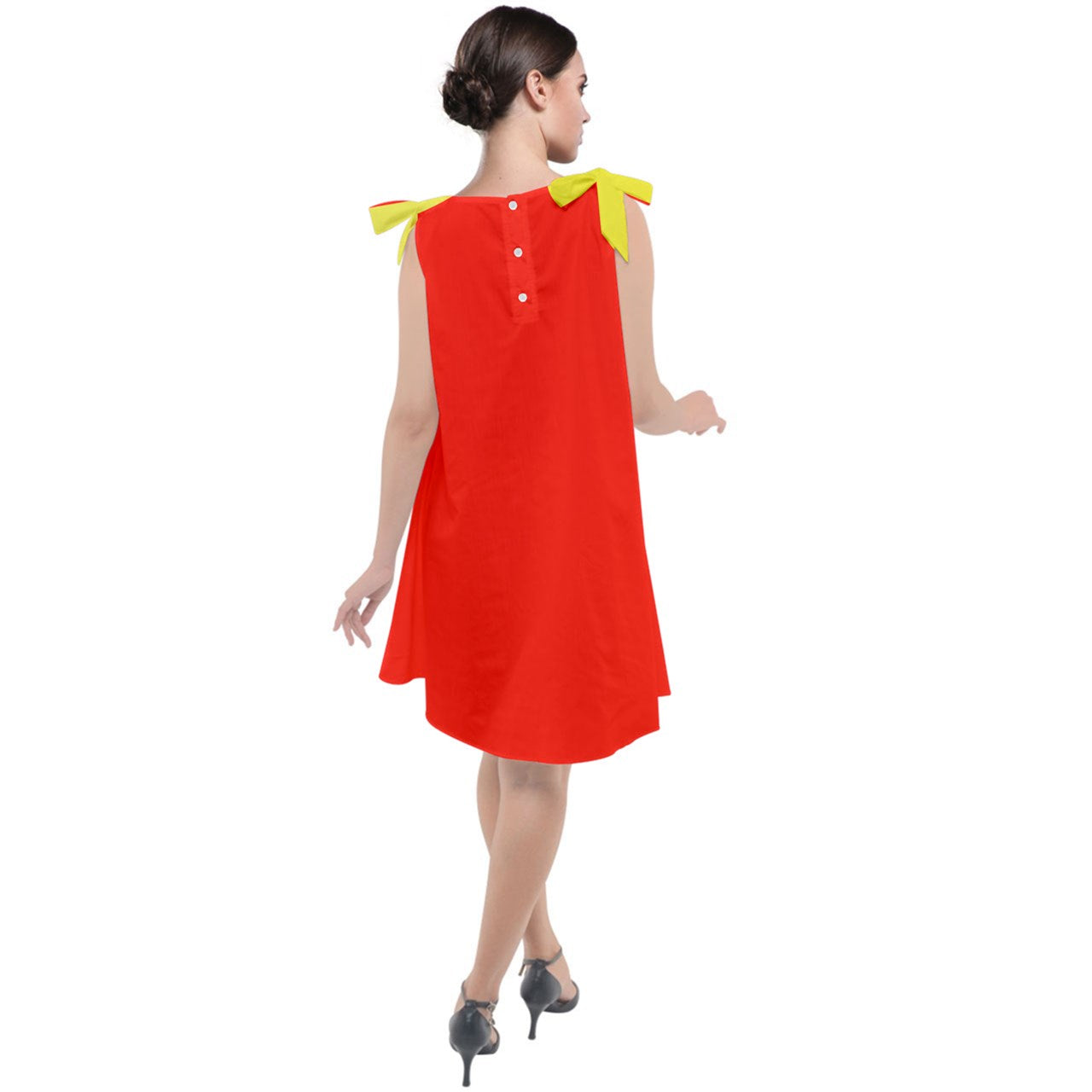 red yellow Tie Up Tunic Dress