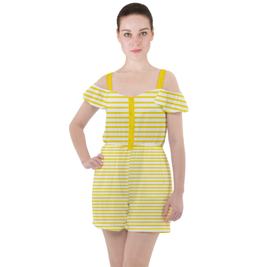yellow beach stripe Ruffle Cut Out Chiffon Playsuit