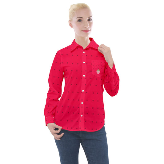 strawberries red dot Long Sleeve Pocket Shirt