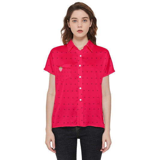 strawberries red dot Short Sleeve Pocket Shirt
