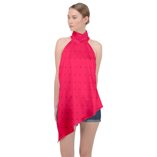strawberries red dot Halter Asymmetric Satin Top