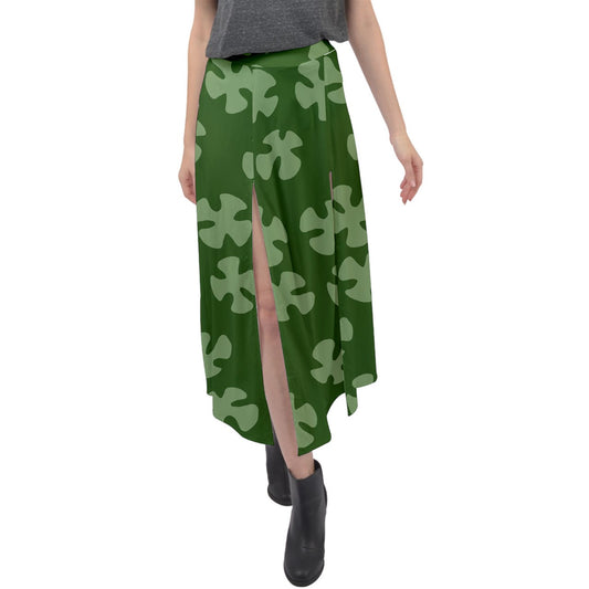 green beach camo Velour Split Maxi Skirt