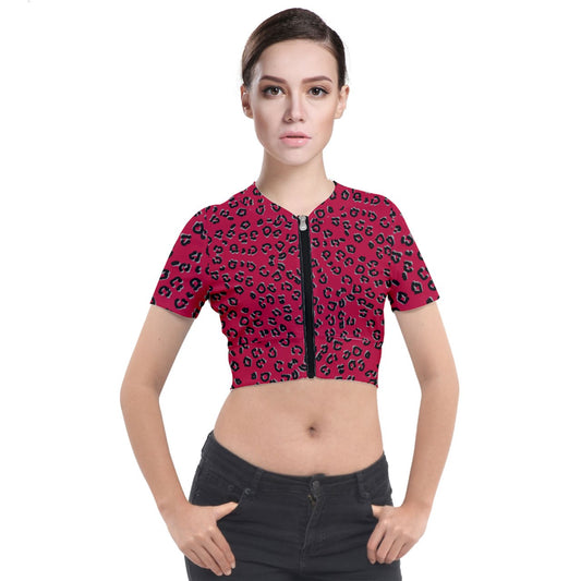 Red Cheetah Short Sleeve Cropped Jacket