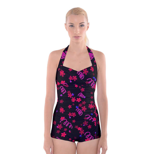 springed flowers Boyleg Halter Swimsuit