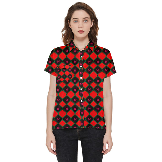 Cherry Butterfly Fence Short Sleeve Pocket Shirt