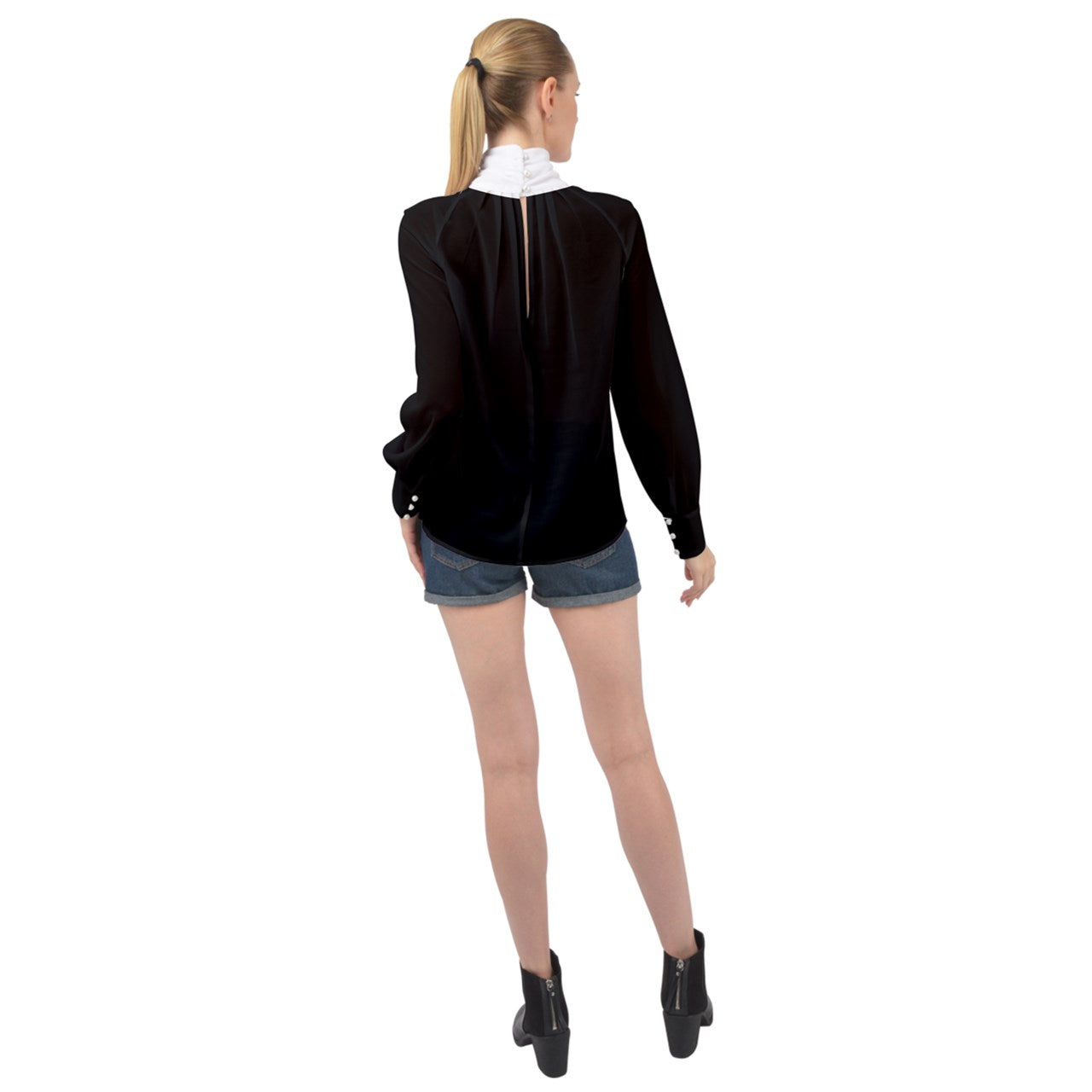 Fresh Paper Collar High Neck Long Sleeve Chiffon Top