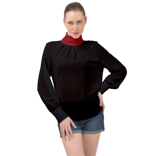 Apple Collar High Neck Long Sleeve Chiffon Top