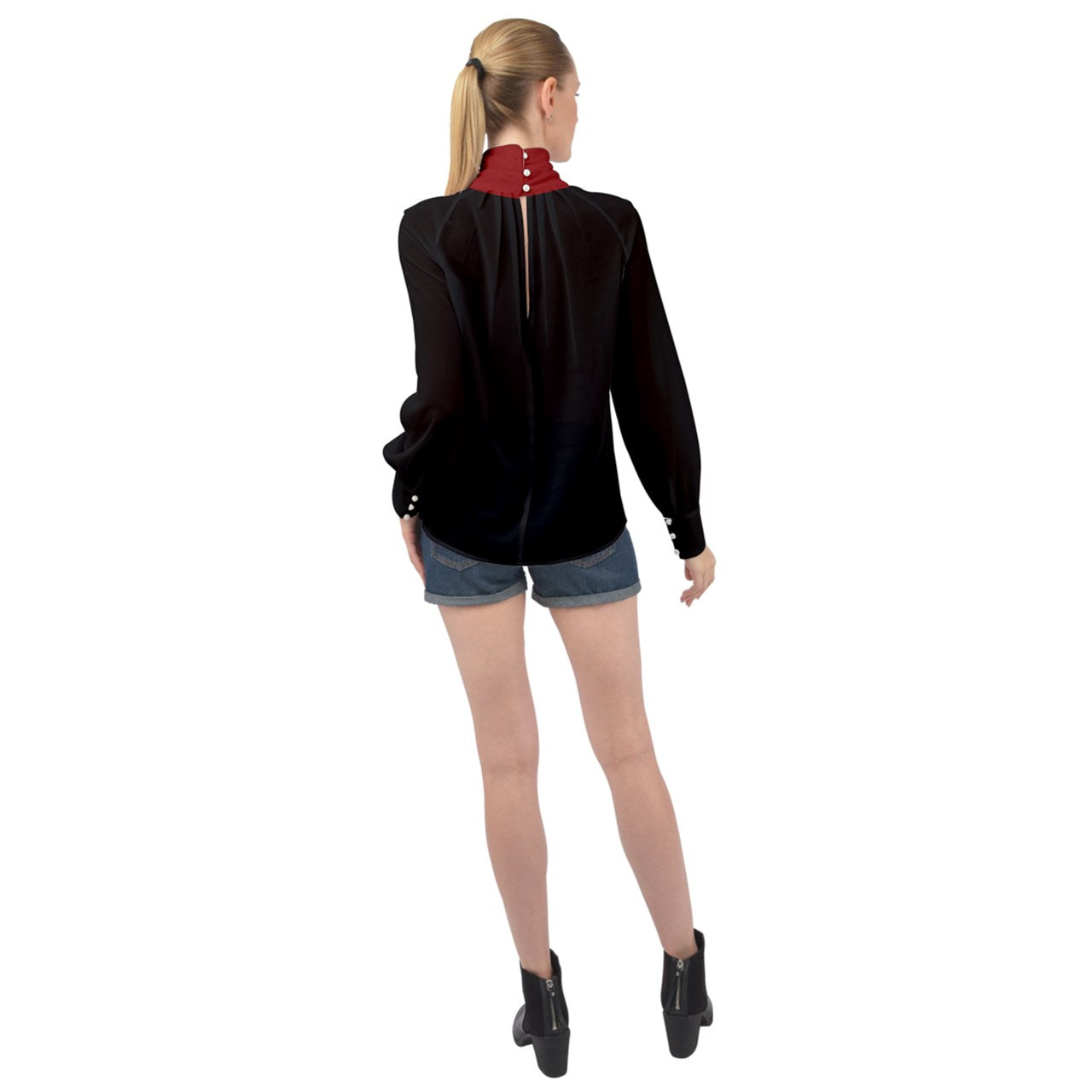 Apple Collar High Neck Long Sleeve Chiffon Top