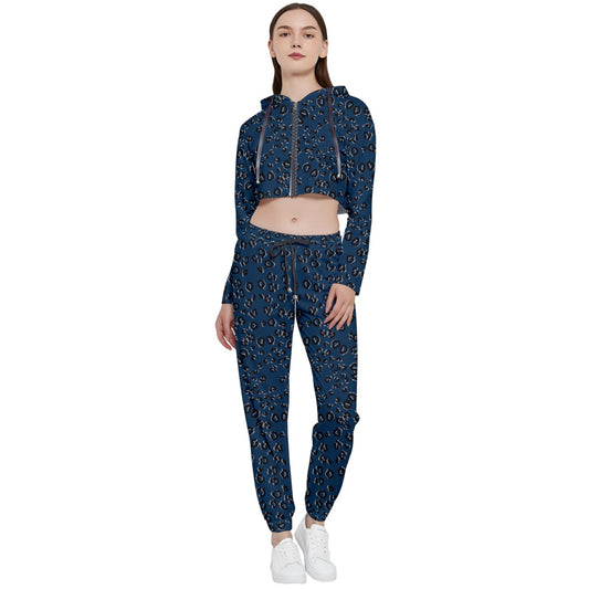 navy cheetah Cropped Track Suit