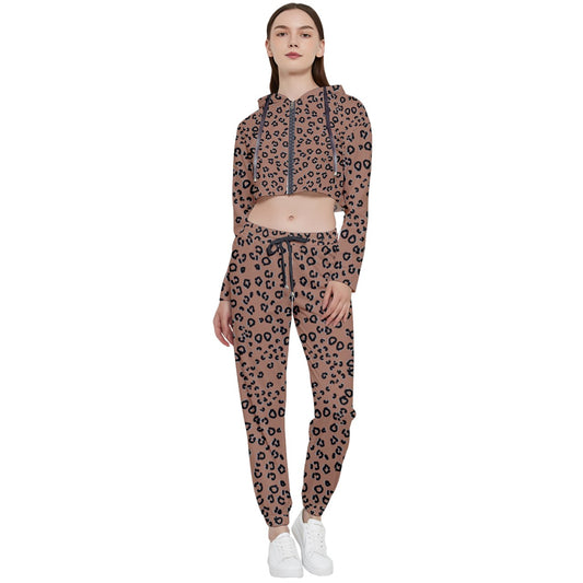 brown cheetah Cropped Track Set