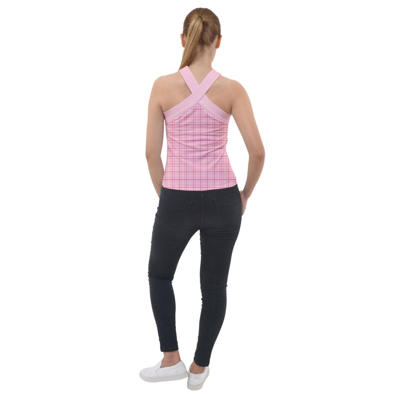 Pink y2k plaid Cross Neck Velour Top