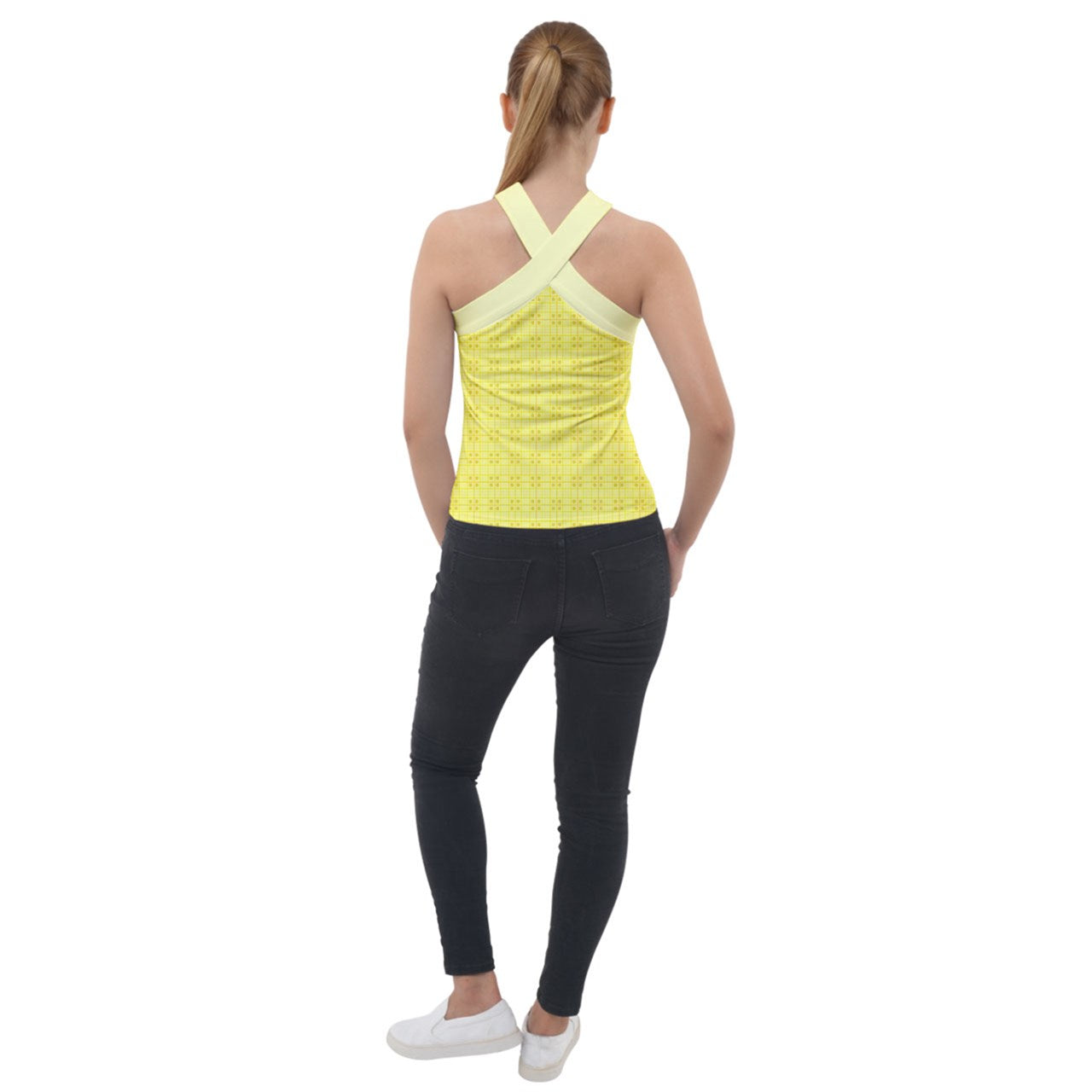 Yellow y2k plaid Cross Neck Velour Top