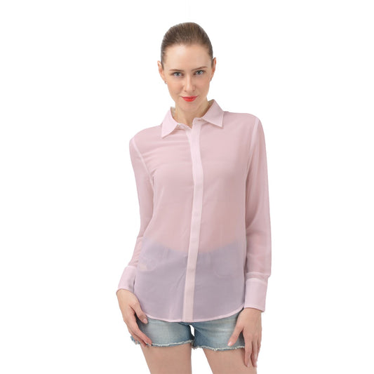 Icee Pink Long Sleeve Chiffon Shirt