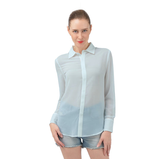 Icee Blue Long Sleeve Chiffon Shirt