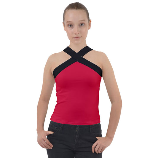 Chilli Red Cross Neck Velour Top