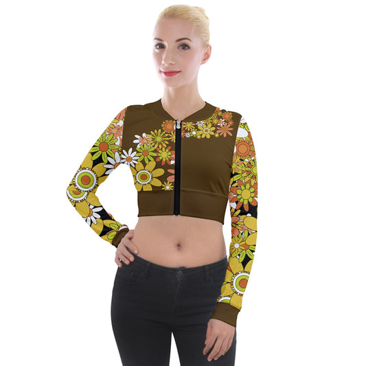 Classic Boho Flowers Long Sleeve Cropped Velvet Jacket