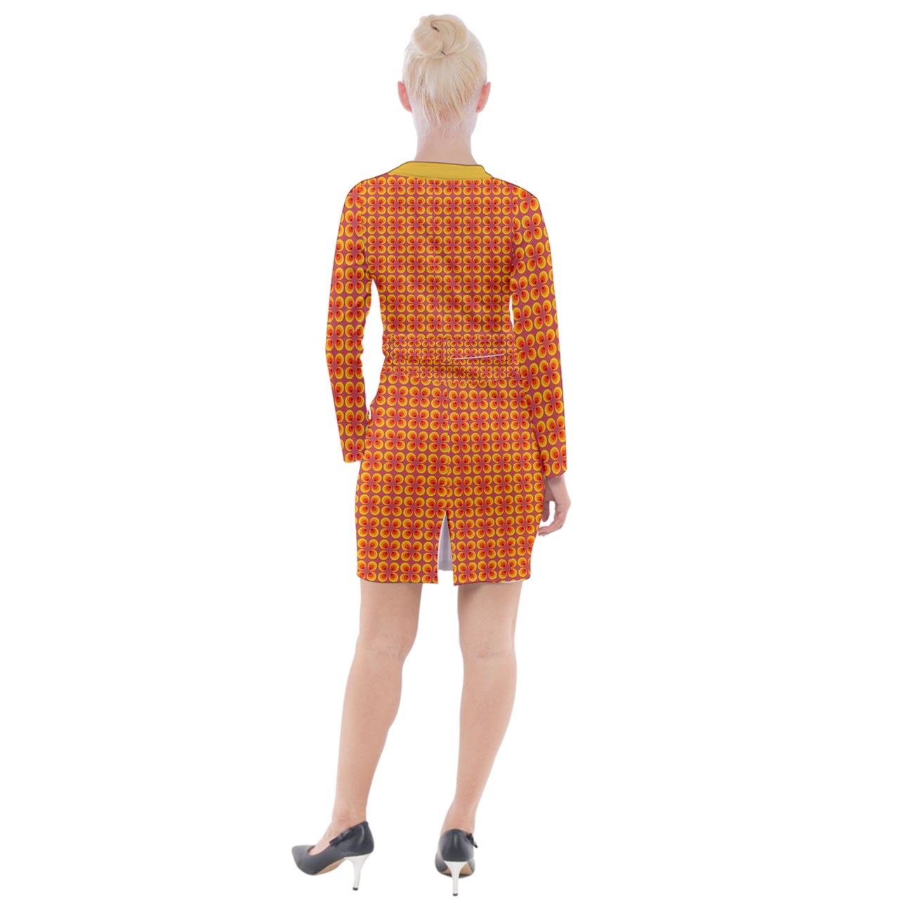 Wonky Peepers Button Long Sleeve Dress