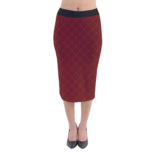 Vampblossom Velvet Midi Pencil Skirt