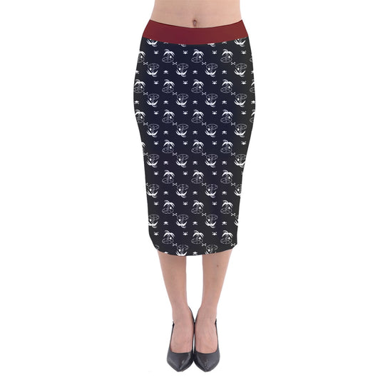 palm and skull Velvet Midi Pencil Skirt