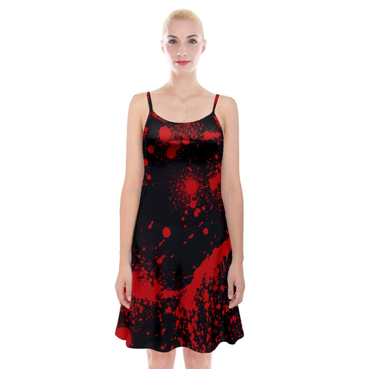 Black Blood Spatter Spaghetti Strap Velvet Dress