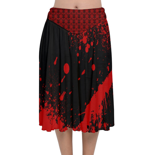 Vampweed Blood Spatter Velvet Flared Midi Skirt